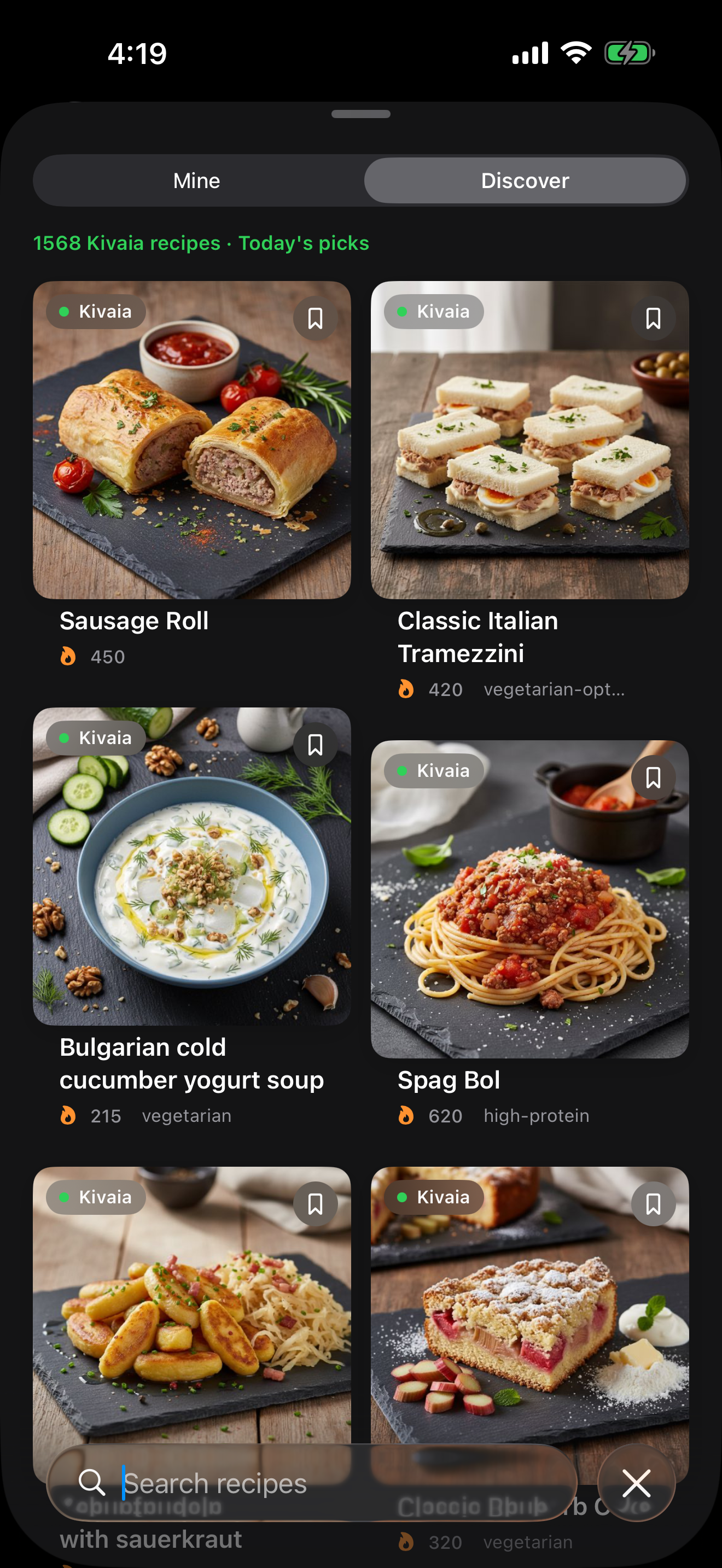 Recipe library with mixed dishes