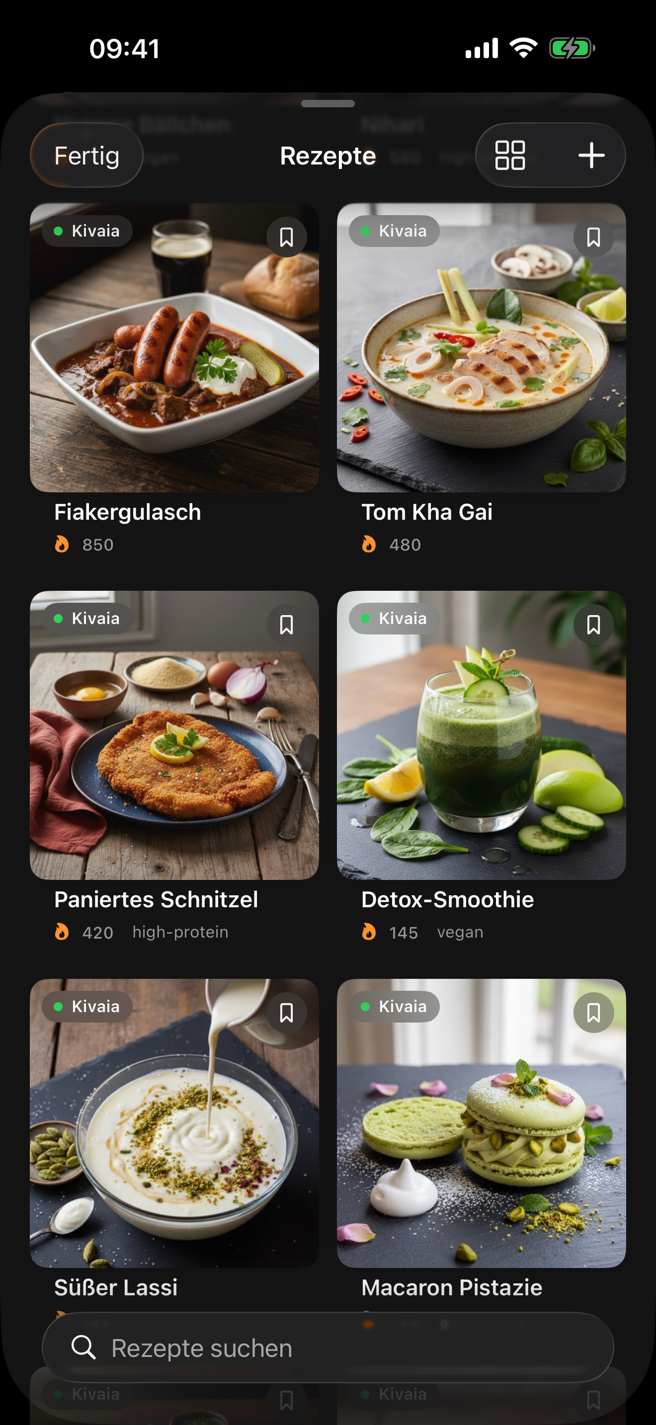 Rezept-Bibliothek mit gemischten Gerichten