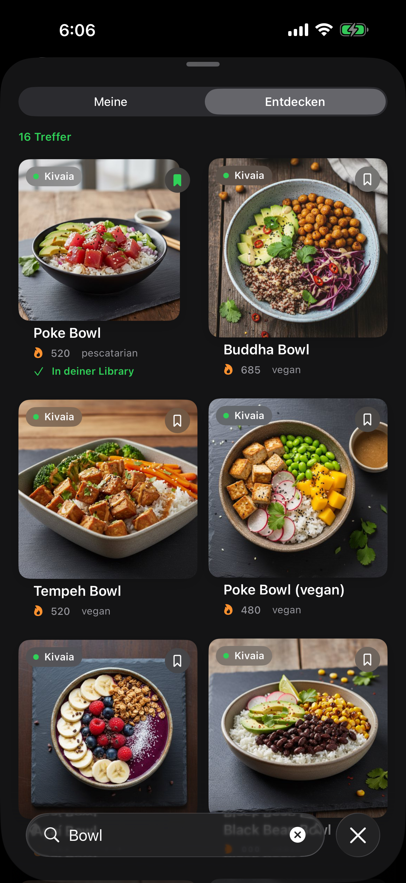 Datenbank-Suche &bdquo;Bowl&ldquo; mit Poke Bowl, Buddha Bowl, Tempeh Bowl