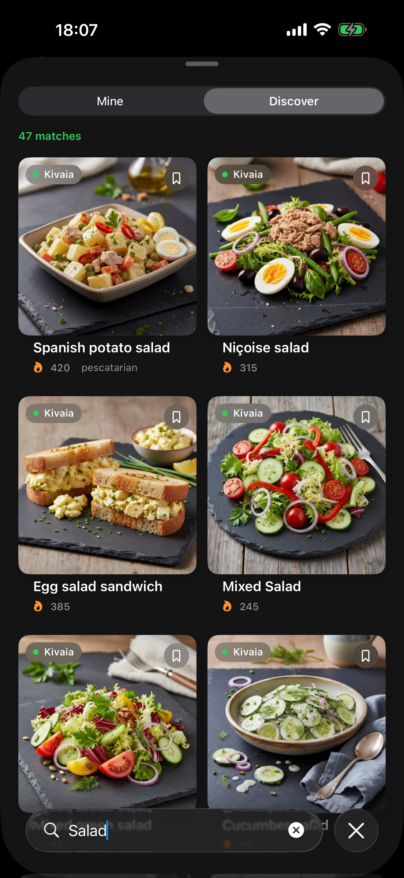 Database search &ldquo;Salad&rdquo; with mixed varieties