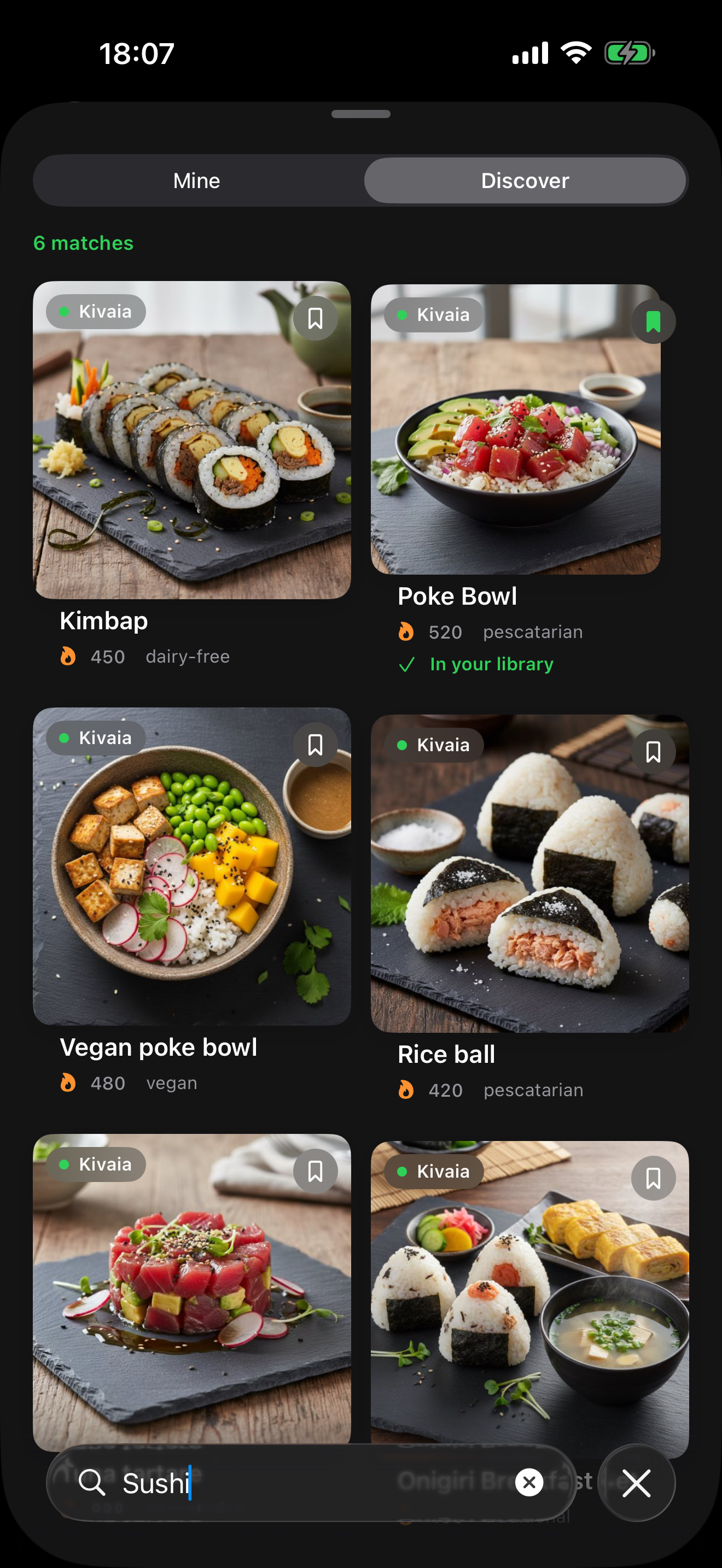 Database search &ldquo;Sushi&rdquo; with Kimbap, Poke Bowl and Onigiri