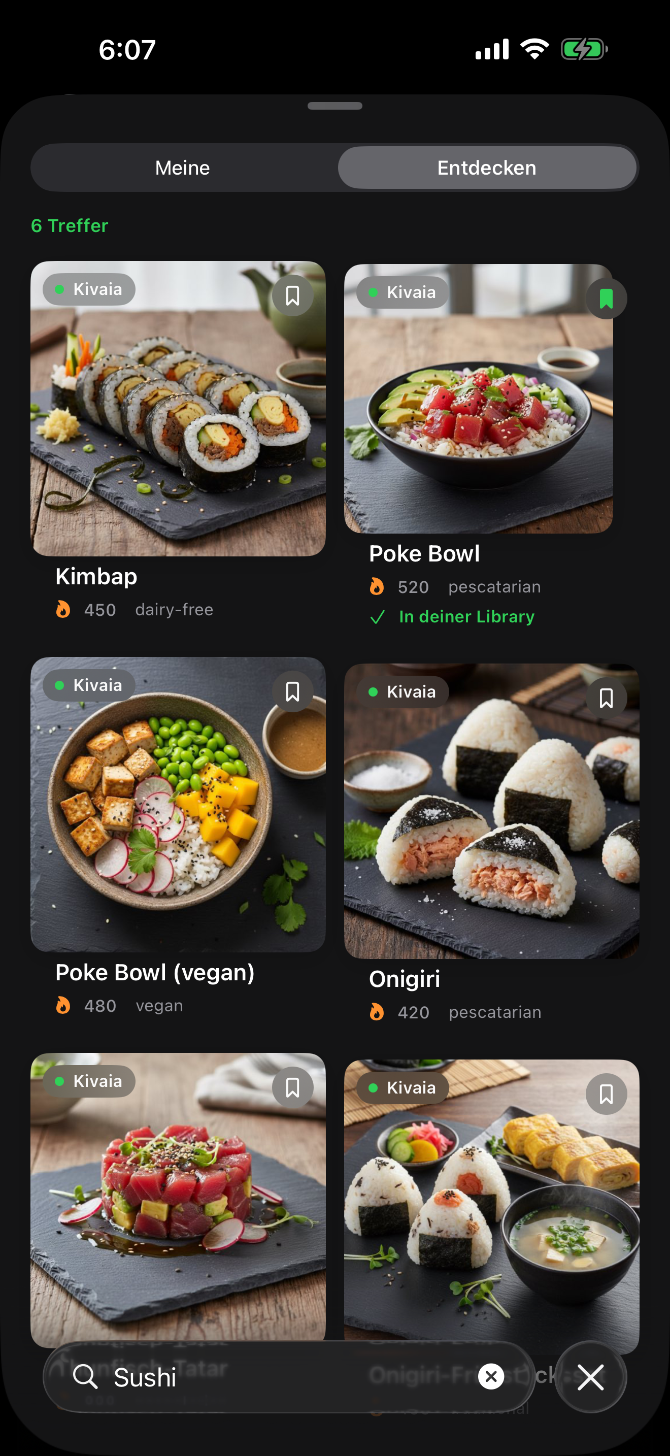 Datenbank-Suche &bdquo;Sushi&ldquo; mit Kimbap, Poke Bowl und Onigiri
