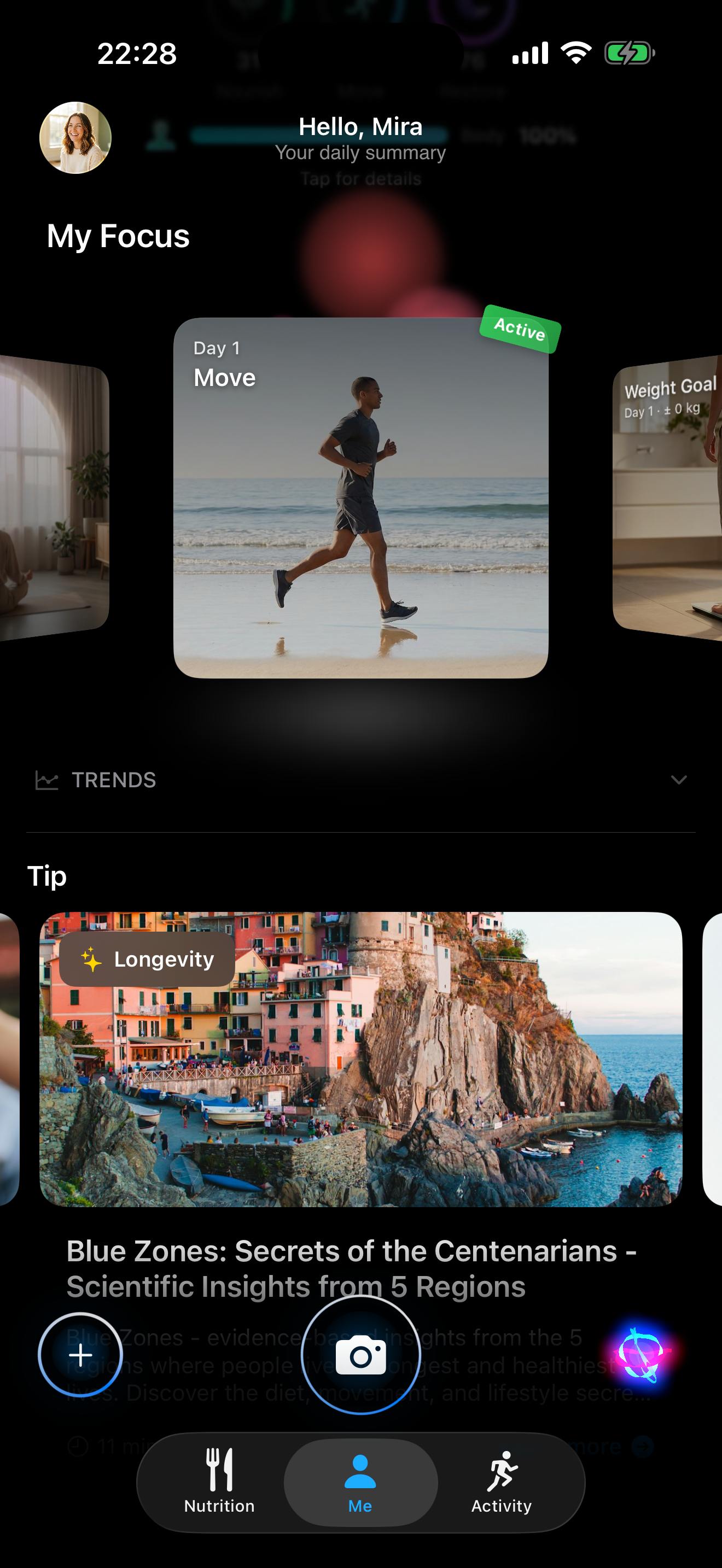 Kivaia — My Focus with Move card and Blue Zones tip