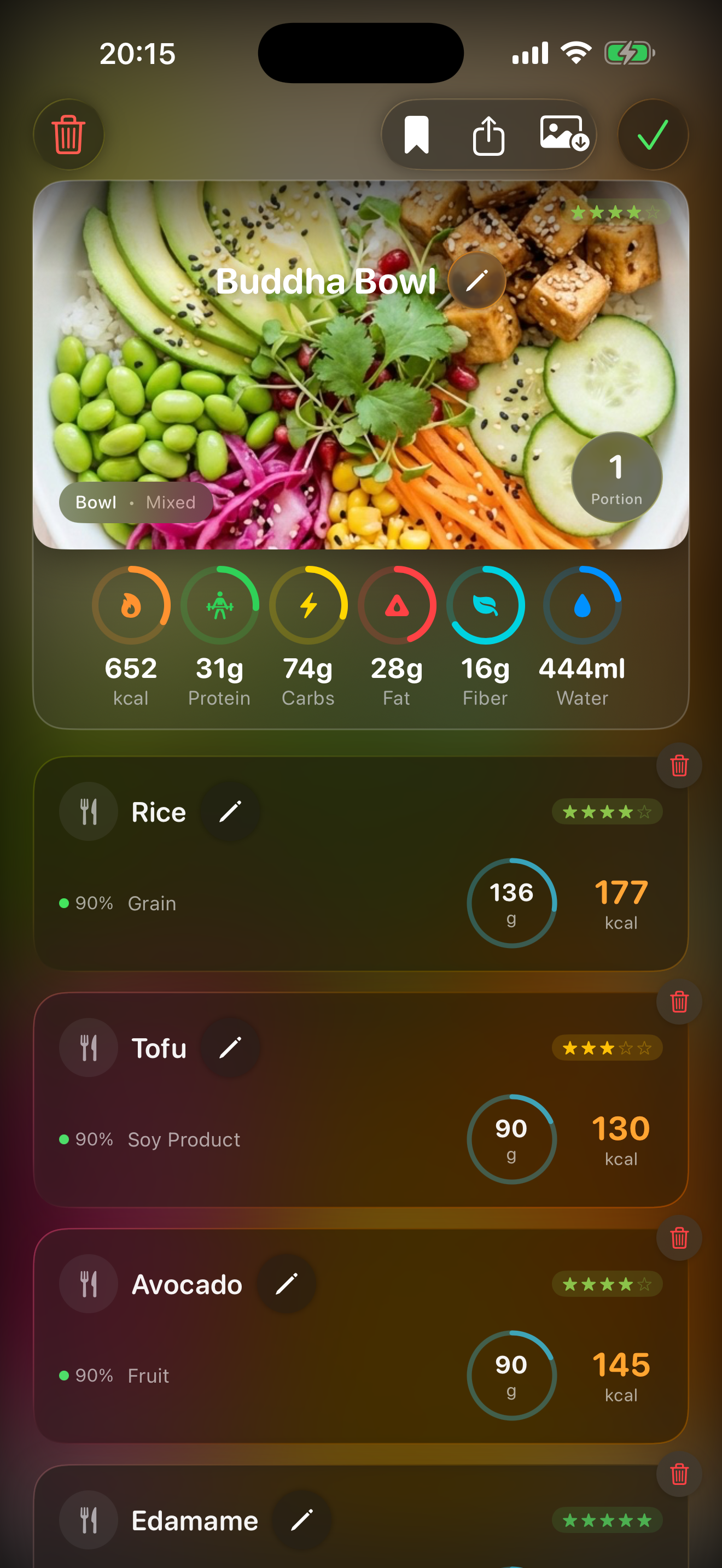 Kivaia — Recognised plate with macros, micronutrients, and ingredients