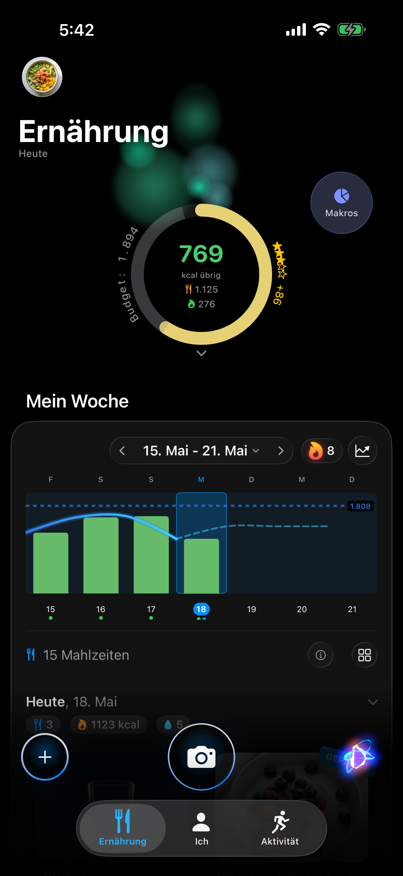 Kivaia — Ernährungs-Tab mit Tagesbudget, Wochenrhythmus und Mahlzeiten